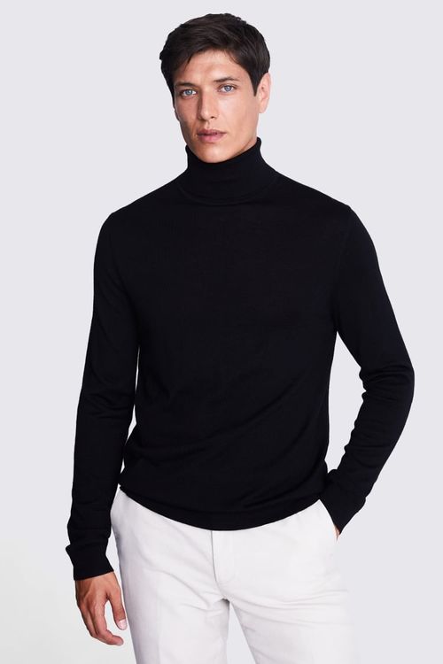 Black Merino Roll-Neck Jumper