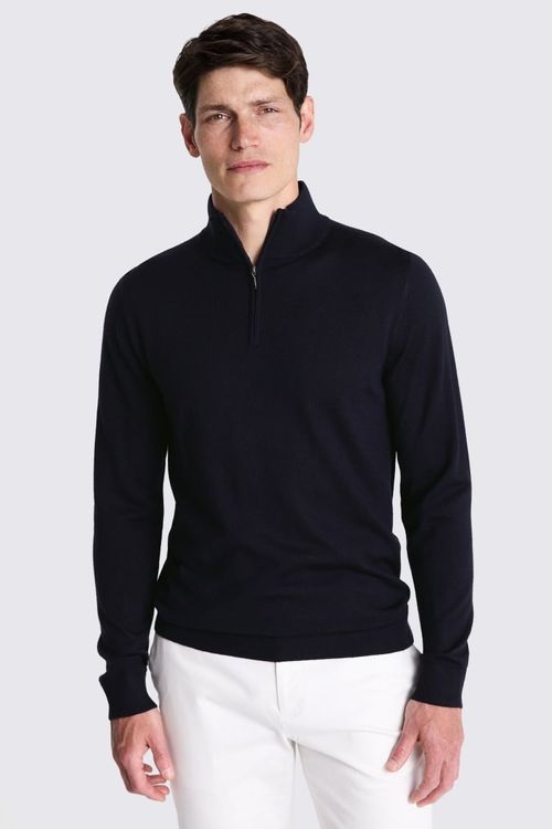 Navy Merino Zip-Neck Jumper