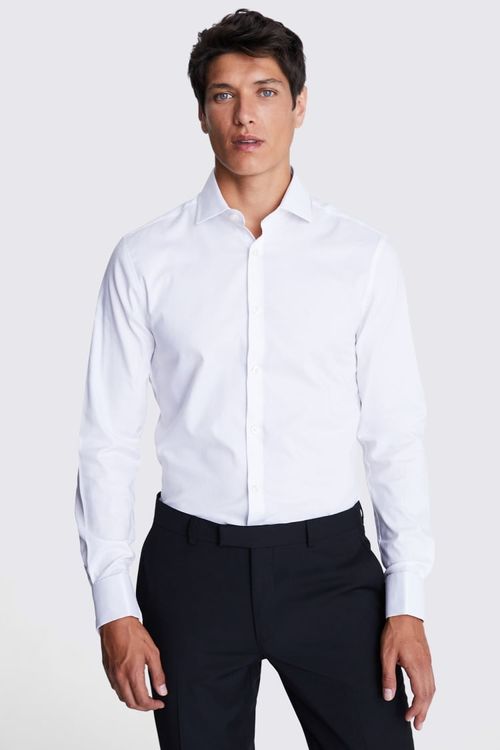 Slim Fit White Dobby Stretch...