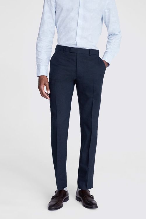 Slim Fit Navy Matte Linen...