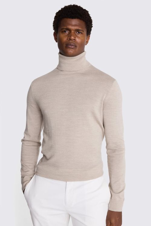 Camel Merino Roll-Neck Jumper