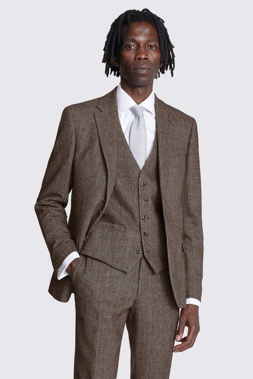 Slim Fit Brown Tweed Suit...