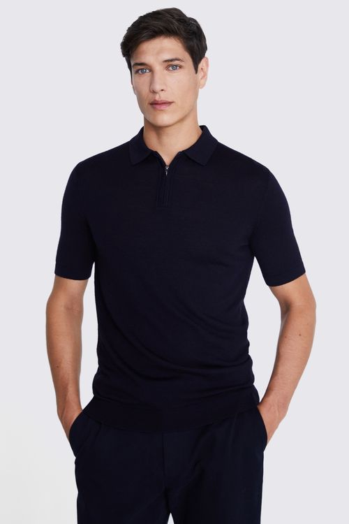 Navy Merino Quarter Zip Polo...