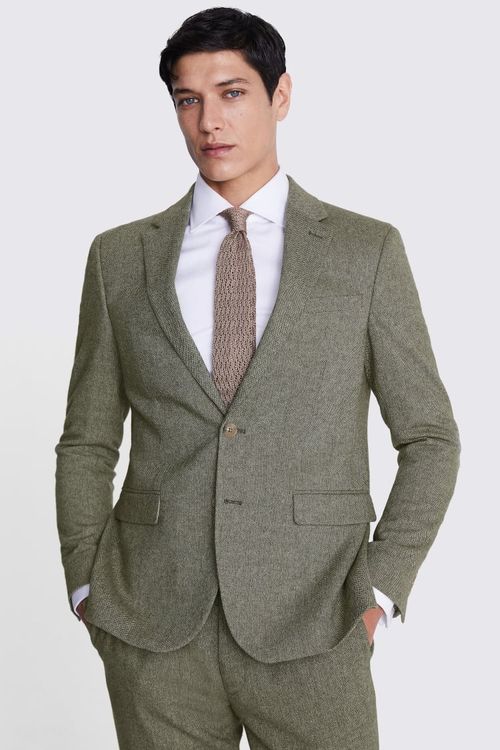 Slim Fit Sage Herringbone...