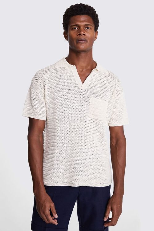 Ecru Open Knit Skipper Polo