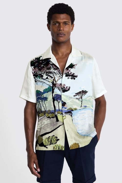 Landscape Print Cuban Collar...