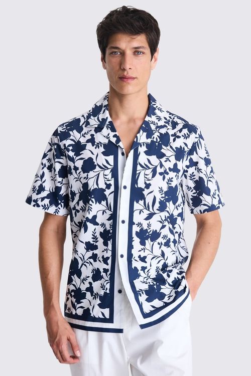 Navy Floral Border Print Shirt