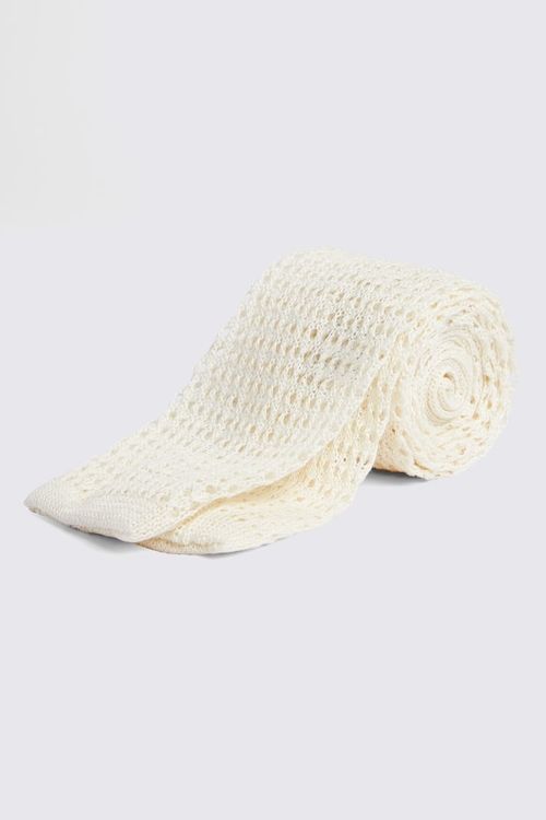 Off White Linen Open Knit Tie