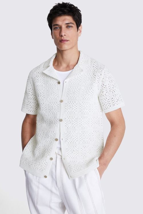 Off White Crochet Cuban Shirt