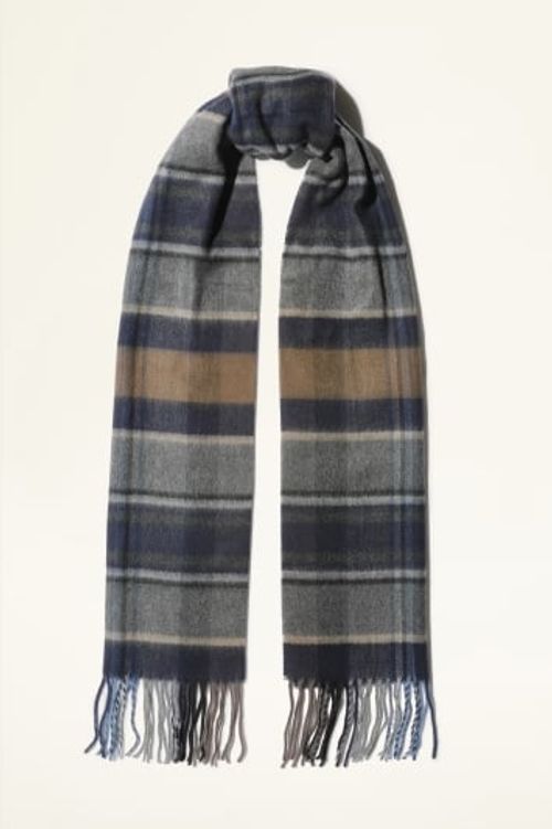 Navy, Grey & Camel Check Scarf