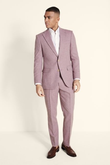 Tailored Fit Dusty Pink Herringbone Suit Jacket