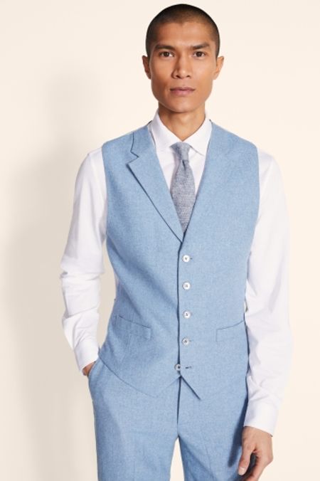 Tailored Fit Dusty Blue Herringbone Waistcoat