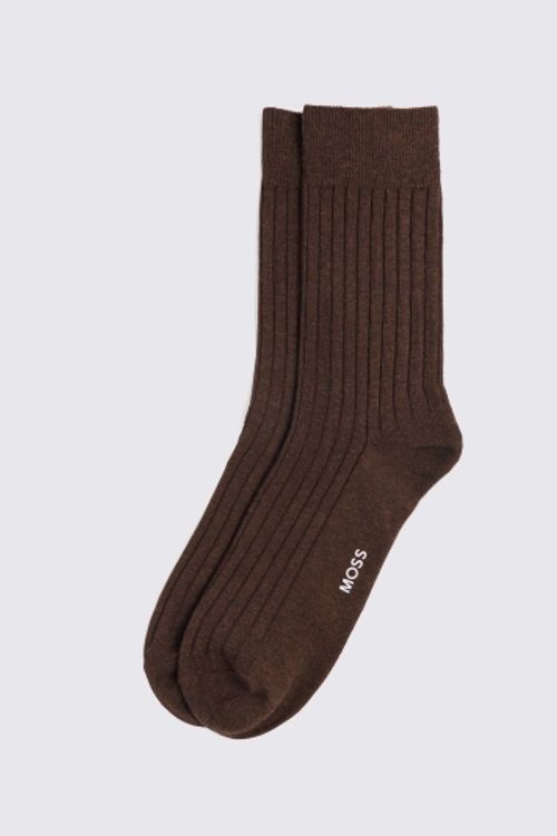 Brown Melange Ribbed Socks