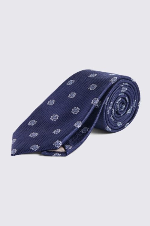 Navy Textured Silk Medallion...