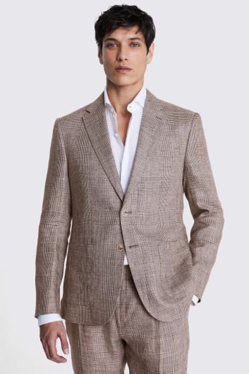 Slim Fit Brown Check Linen...