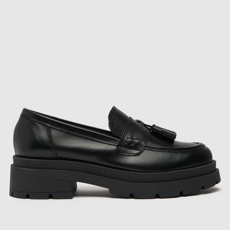 schuh Loft Chunky Leather Loafer Flat Shoes In Black