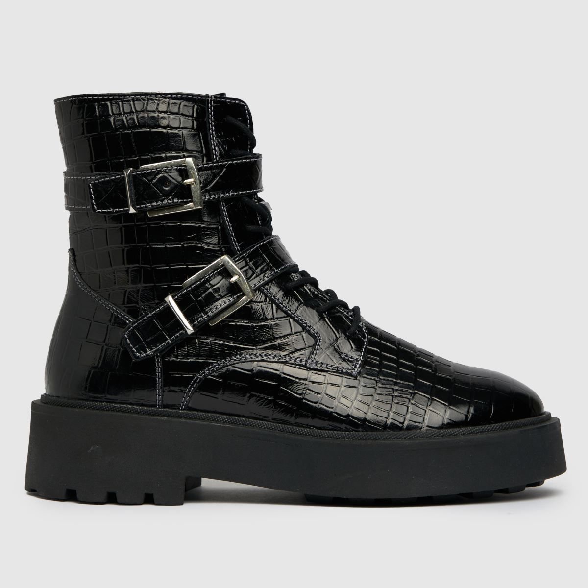 schuh arise patent leather chunky boots in black | Compare | Westquay