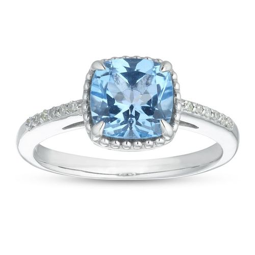 Silver Cushion Cut Blue Topaz...