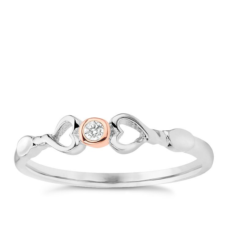 Clogau Gold Sterling Silver 9ct Rose Gold Lovespoons Ring
