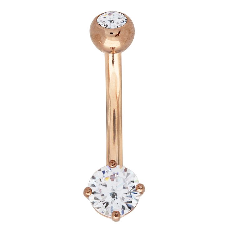 Bodifine 9ct Rose Gold Round Cubic Zirconia Belly Bar Compare