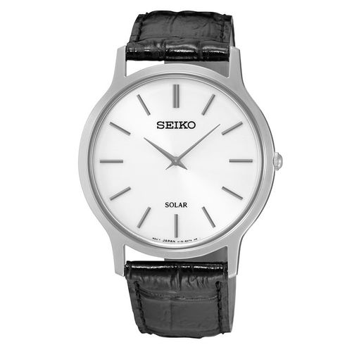 Seiko Solar Men's White Dial Black Leather Strap Watch | Compare | Westquay