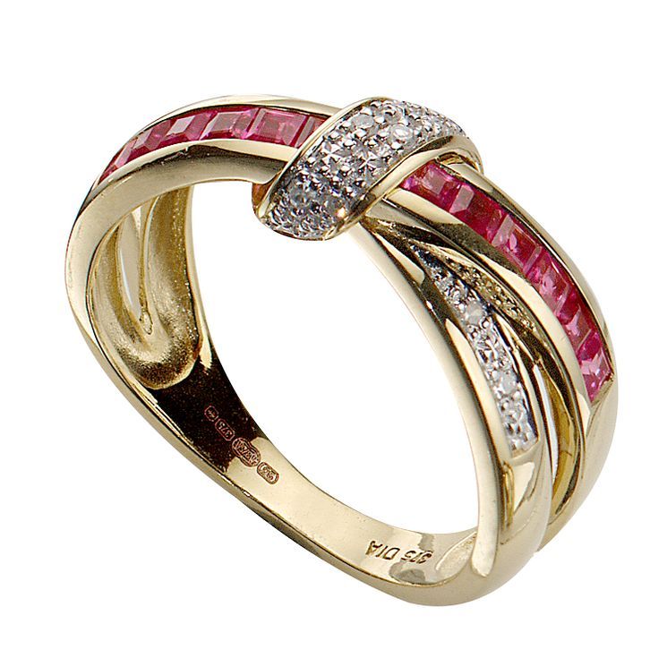 9ct Gold Ruby Diamond Crossover Eternity Ring Compare Cabot