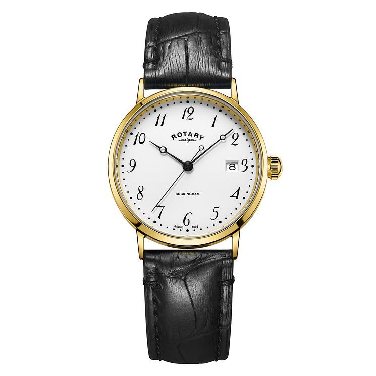 Rotary Buckingham Men s 9ct Yellow Gold Black Strap Watch