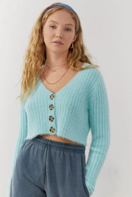 uo rochelle fuzzy cropped cardigan