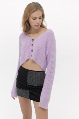 uo rochelle fuzzy cropped cardigan