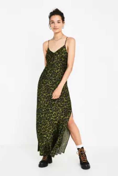 UO Khaki Leopard Print Slip Dress