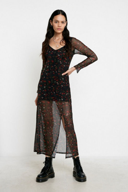 UO Naomi Floral Mesh Maxi Dress - black XS at Urban Outfitters | Compare |  Cabot Circus