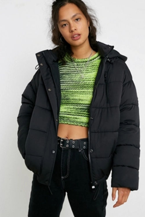 Dark Green Longline Hooded Puffer Jacket