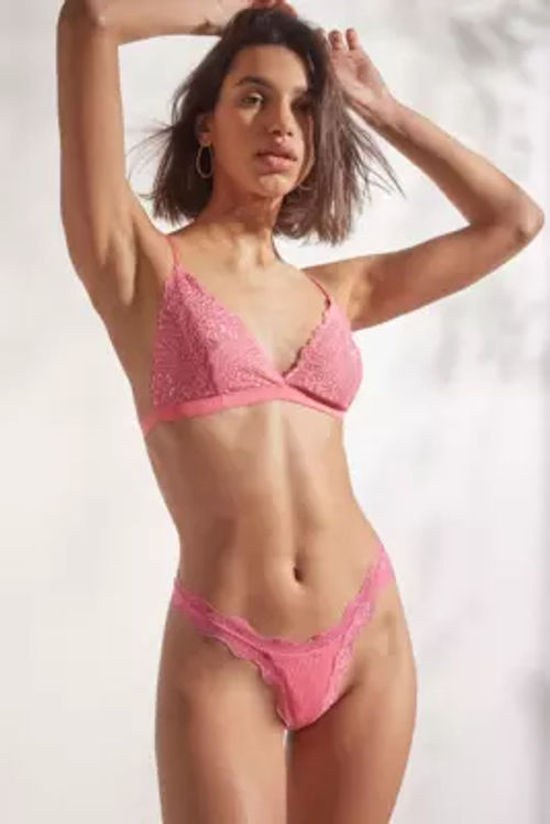 Out From Under Delicate Lace Triangle Bralette - pink S at Urban Outfitters, Compare