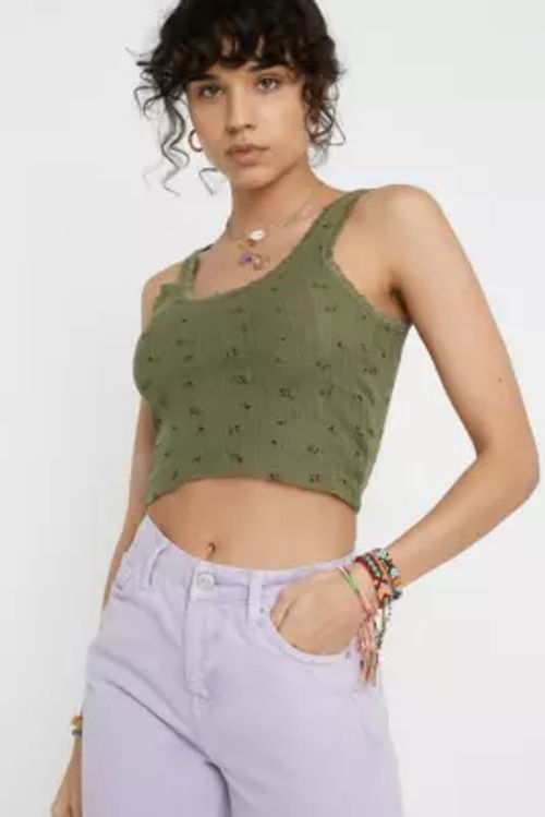 UO Printed Pointelle Cropped Tank Top
