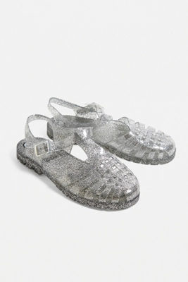 JuJu Reilly Clear Glitter Jelly Sandals clear UK 4 at Urban