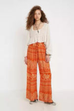 Urban Renewal Salvaged Deadstock Geo Print Flare Trousers - orange at Urban Outfitters