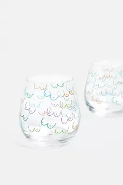 Multi-Colour Boob Print Stemless Wine Glass - Set of 2