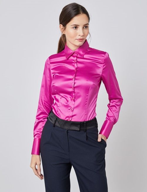 womens pink satin shirt
