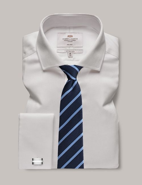 Hawes & Curtis Non-Iron White Pique Fitted Slim Shirt - Windsor Collar - Double Cuff