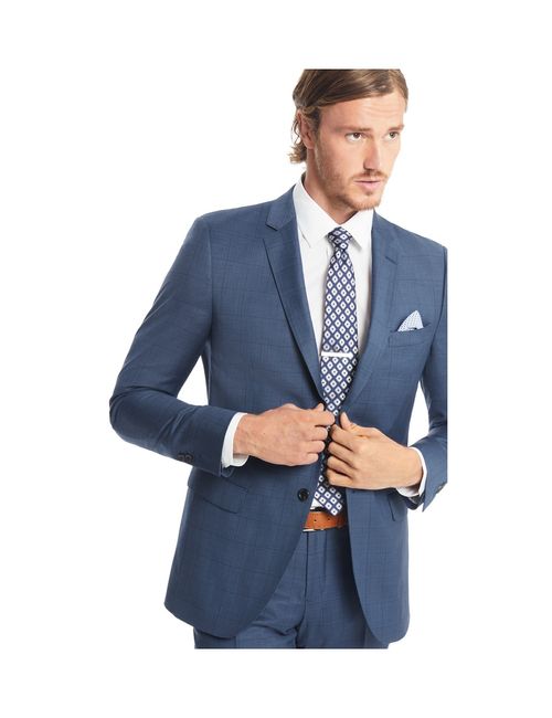 Hawes & Curtis Navy Chalk Stripe Double Breasted Slim Suit Jacket