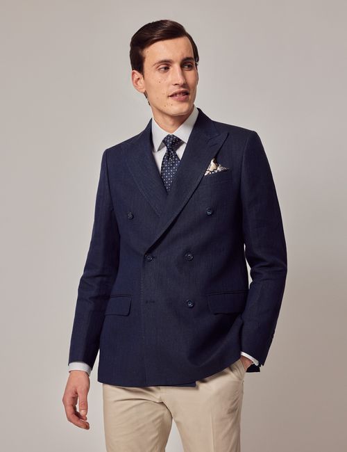 Light Blue Herringbone Linen Tailored Italian Suit Jacket- 1913 Collection