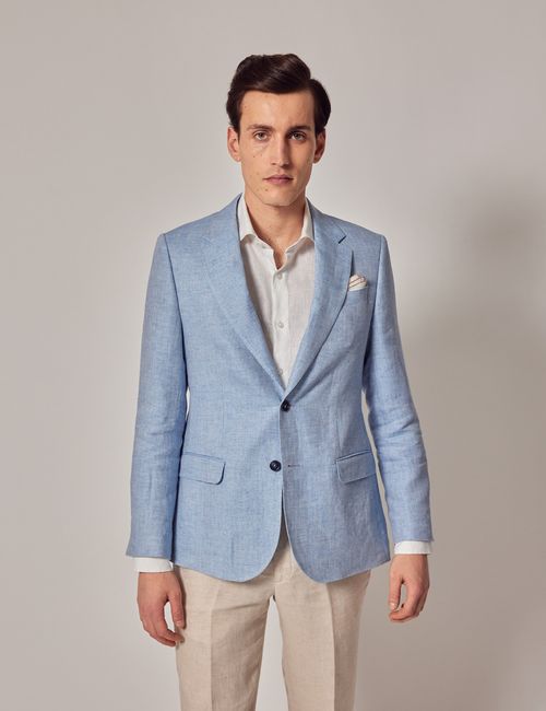 Hawes & Curtis Light Blue Herringbone Linen Italian Tailored Suit Jacket- 1913  Collection, £299.00