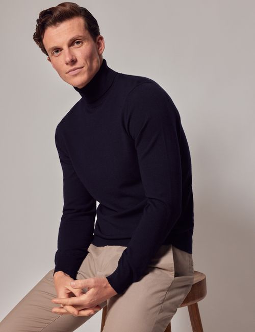 Hawes & Curtis Navy Roll Neck...