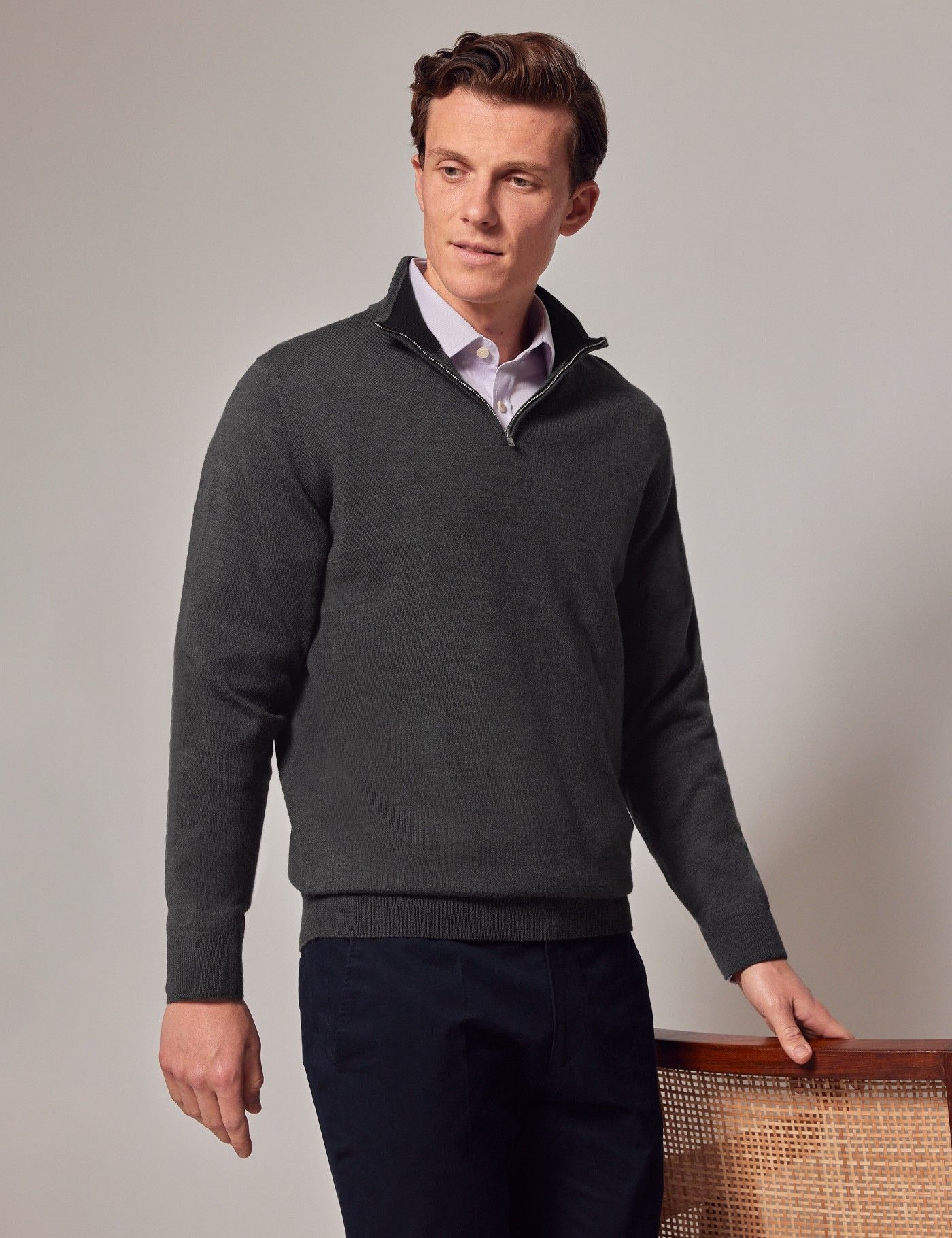 Merino wool zip neck jumper cheap