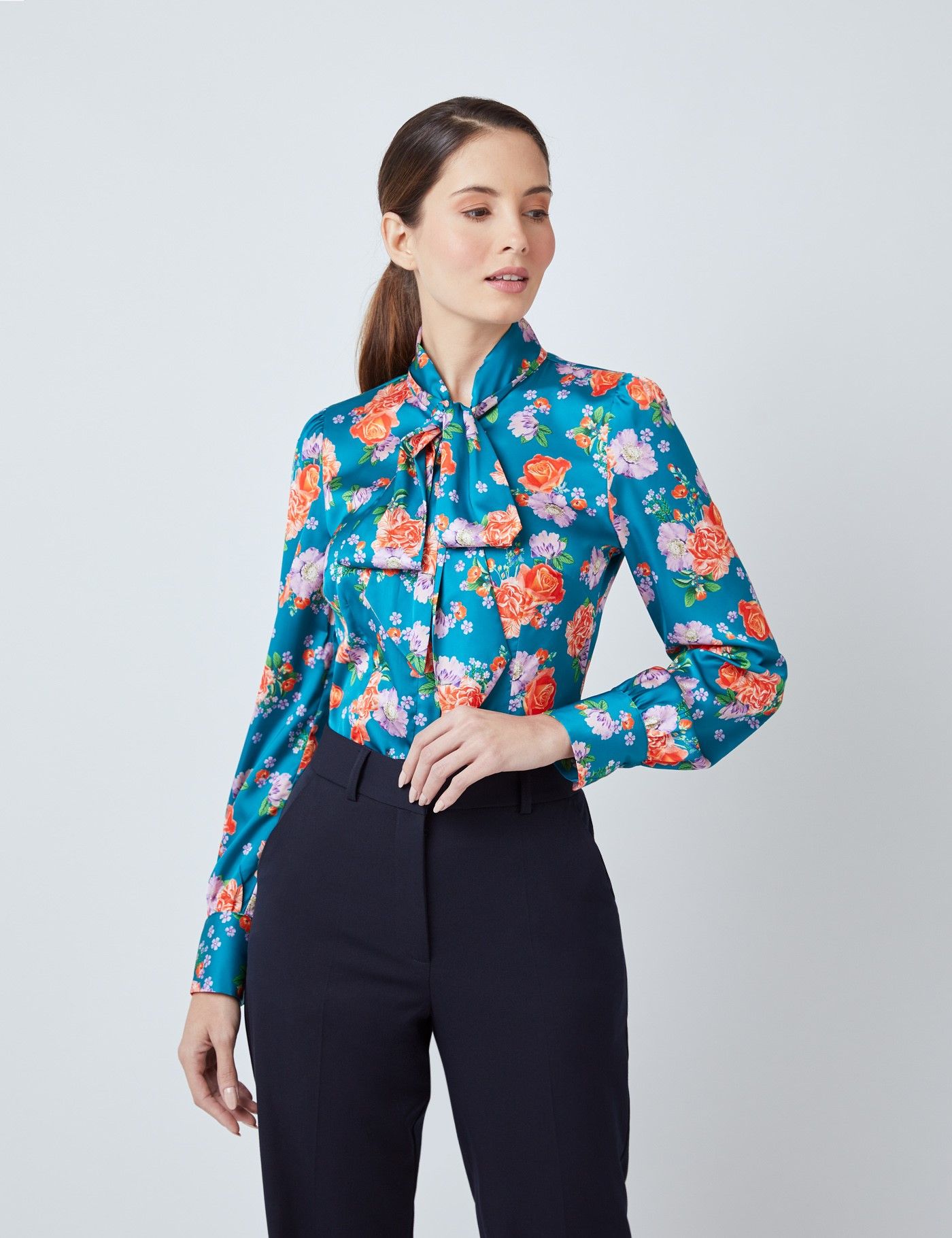 Betsy Roses Print Satin Blouse 