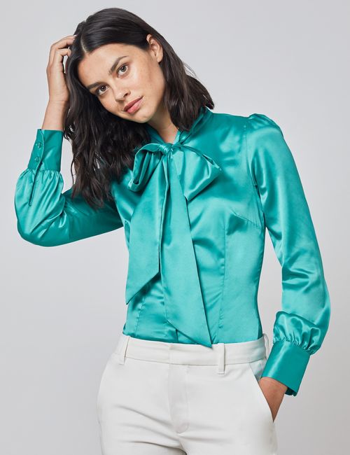 Hawes & Curtis Women's Jade Fitted Satin Blouse - Single Cuff