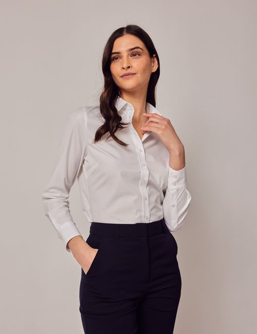 Navy Poplin Cotton Semi-Fitted Shirt