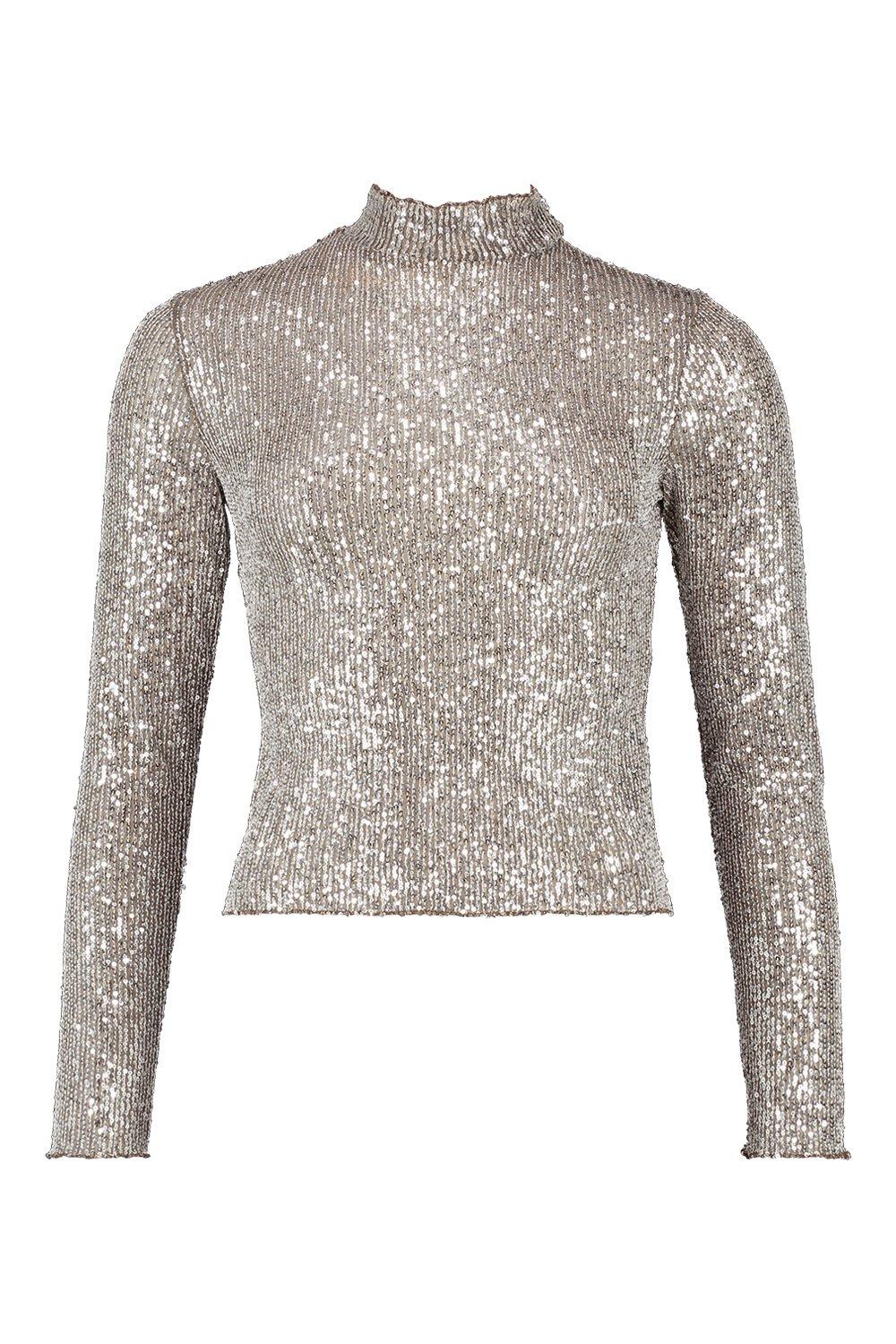 high neck sequin top