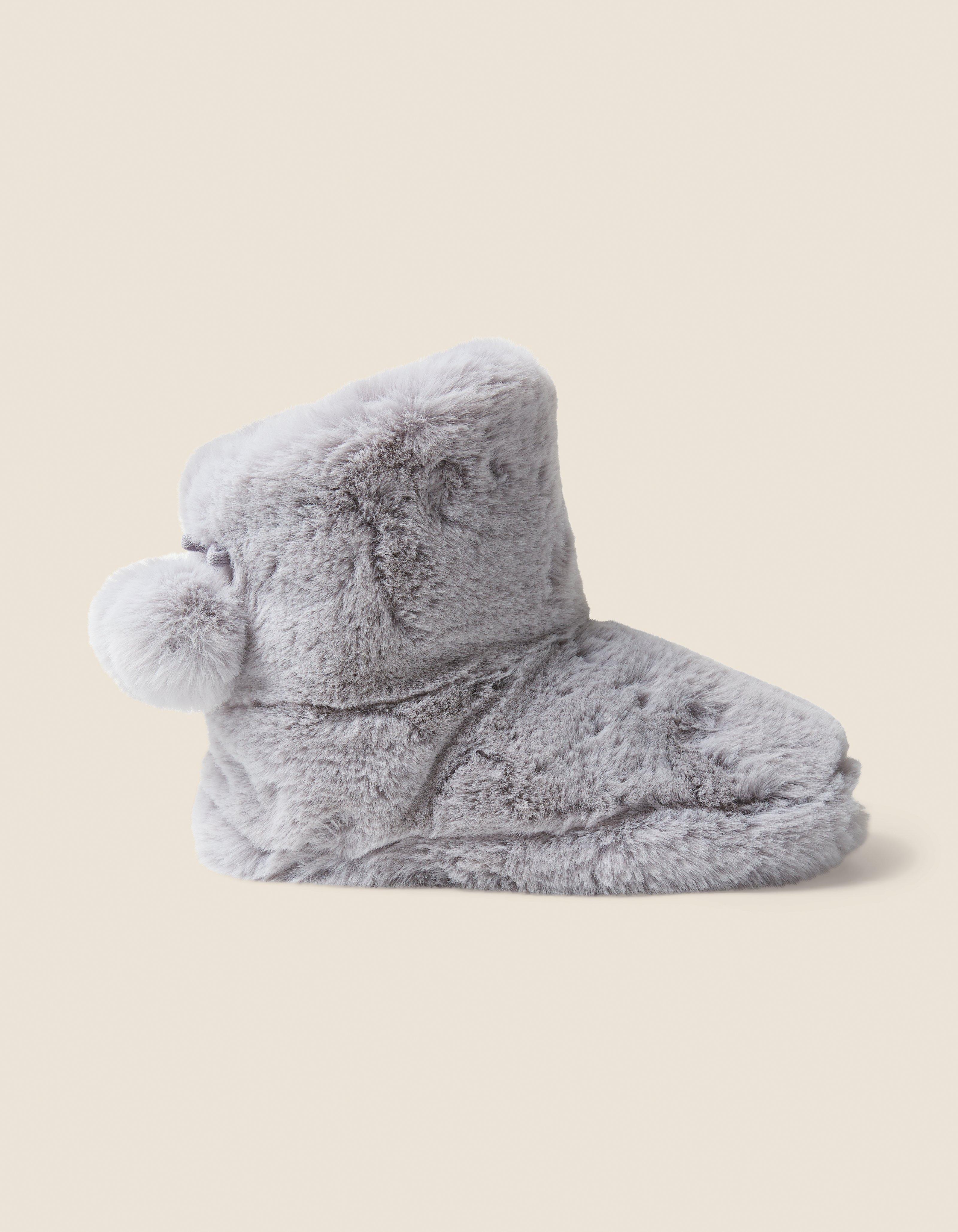 grey fluffy slipper boots