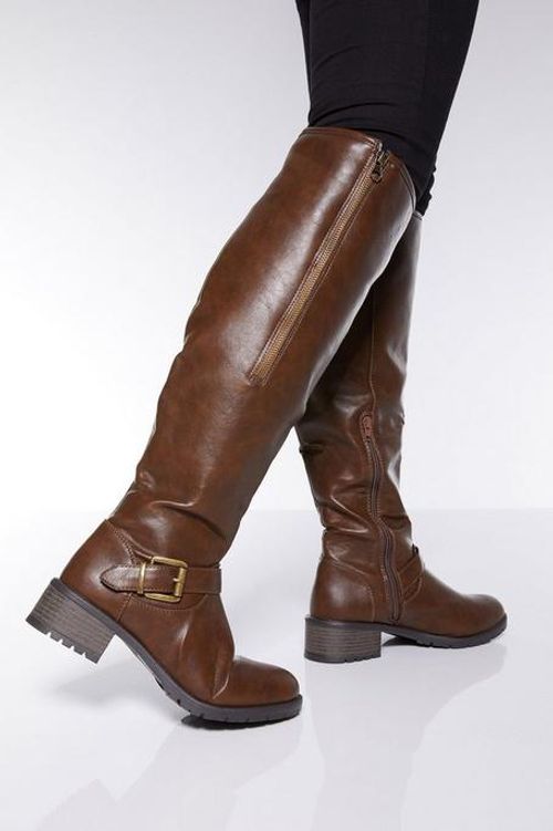 Quiz Brown Buckle Knee High...